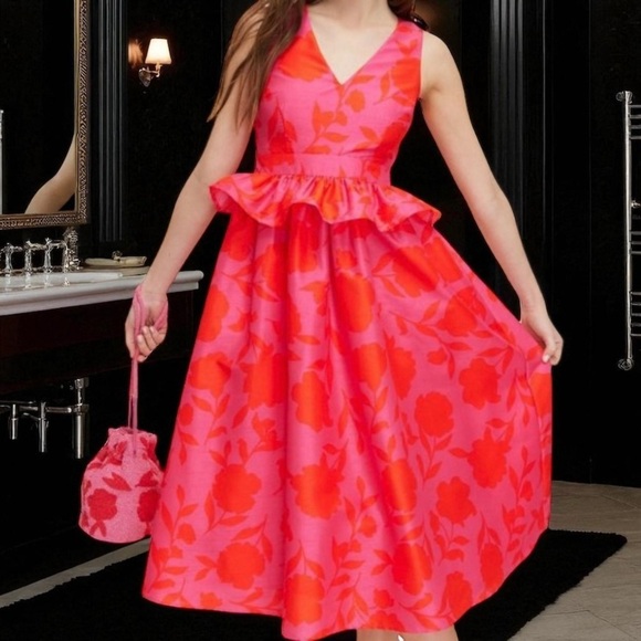 NWT Kate Spade for Target ‘Women’s Classic Rose Peplum Midi Dress’ in “Pink/Red” - Picture 3 of 16